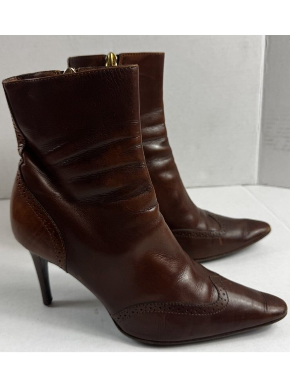 VTG Ralph Lauren Womens Pointed Toe Above Ankle Boots Brogue Style Brown Sz 6.5B